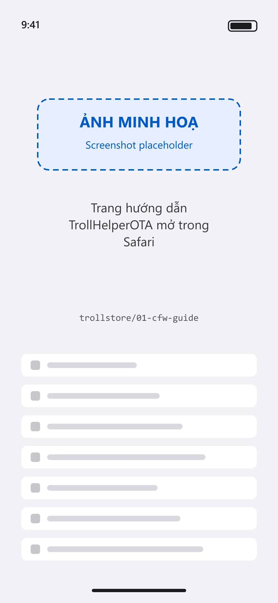 Trang hướng dẫn TrollHelperOTA mở trong Safari