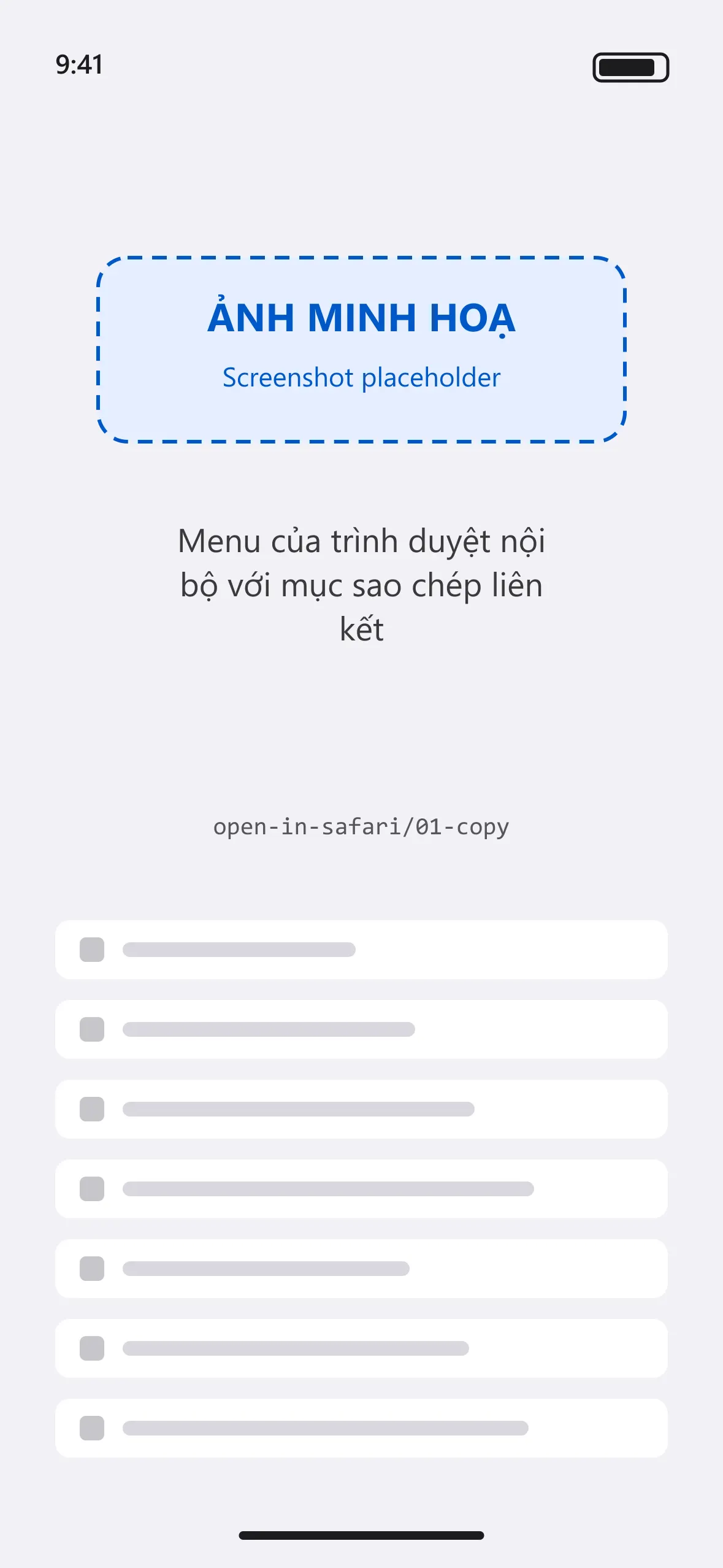Menu của trình duyệt nội bộ với mục sao chép liên kết