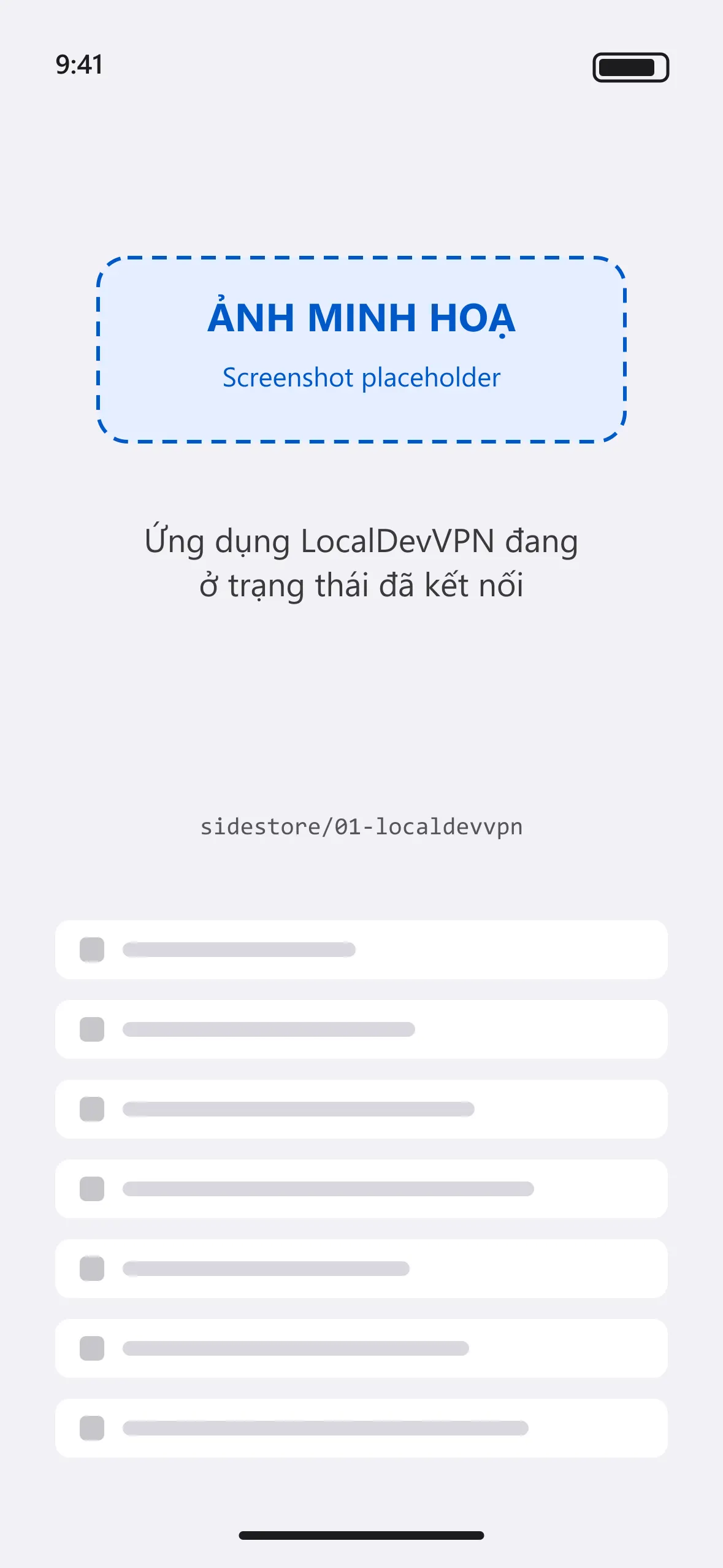 Ứng dụng LocalDevVPN đang ở trạng thái đã kết nối