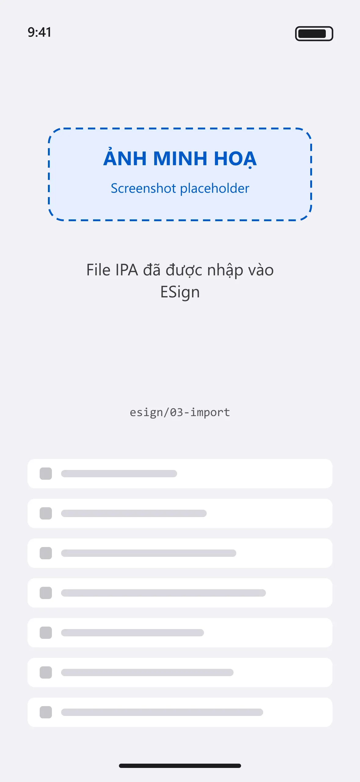 File IPA đã được nhập vào ESign