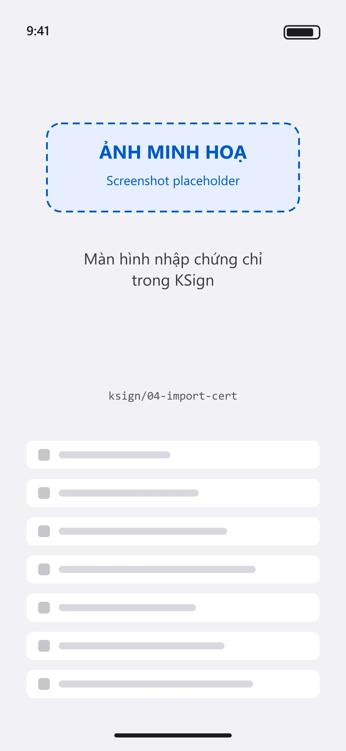 Màn hình nhập chứng chỉ trong KSign