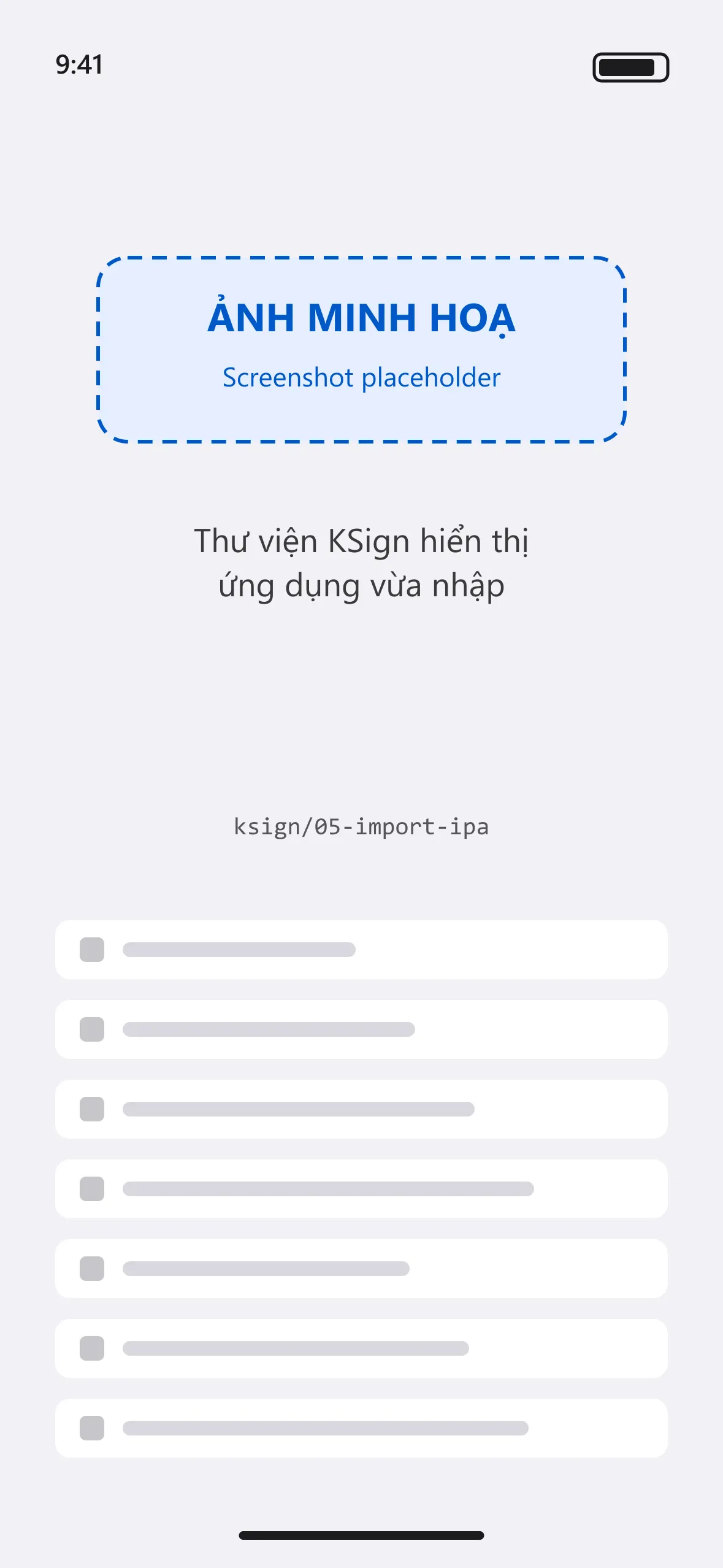 Thư viện KSign hiển thị ứng dụng vừa nhập