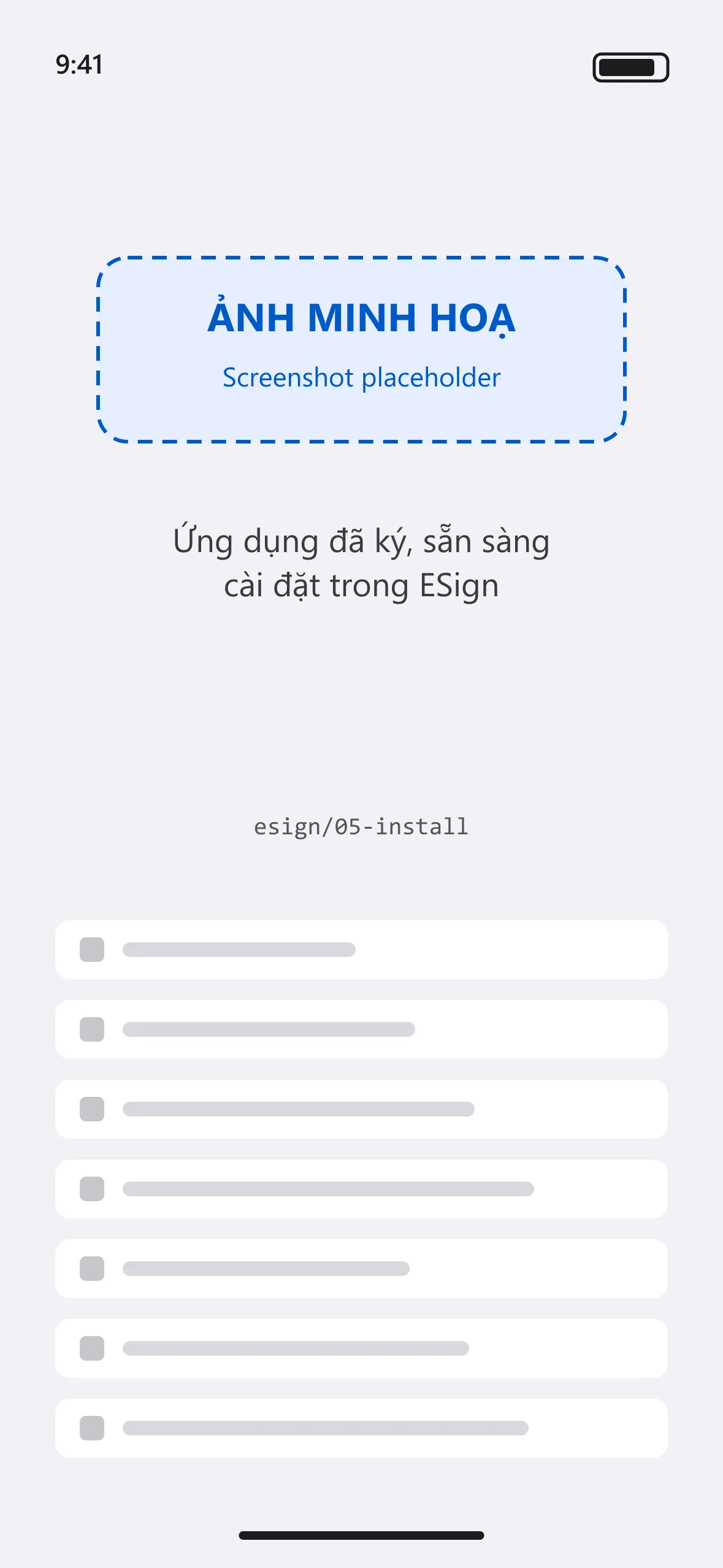 Ứng dụng đã ký, sẵn sàng cài đặt trong ESign