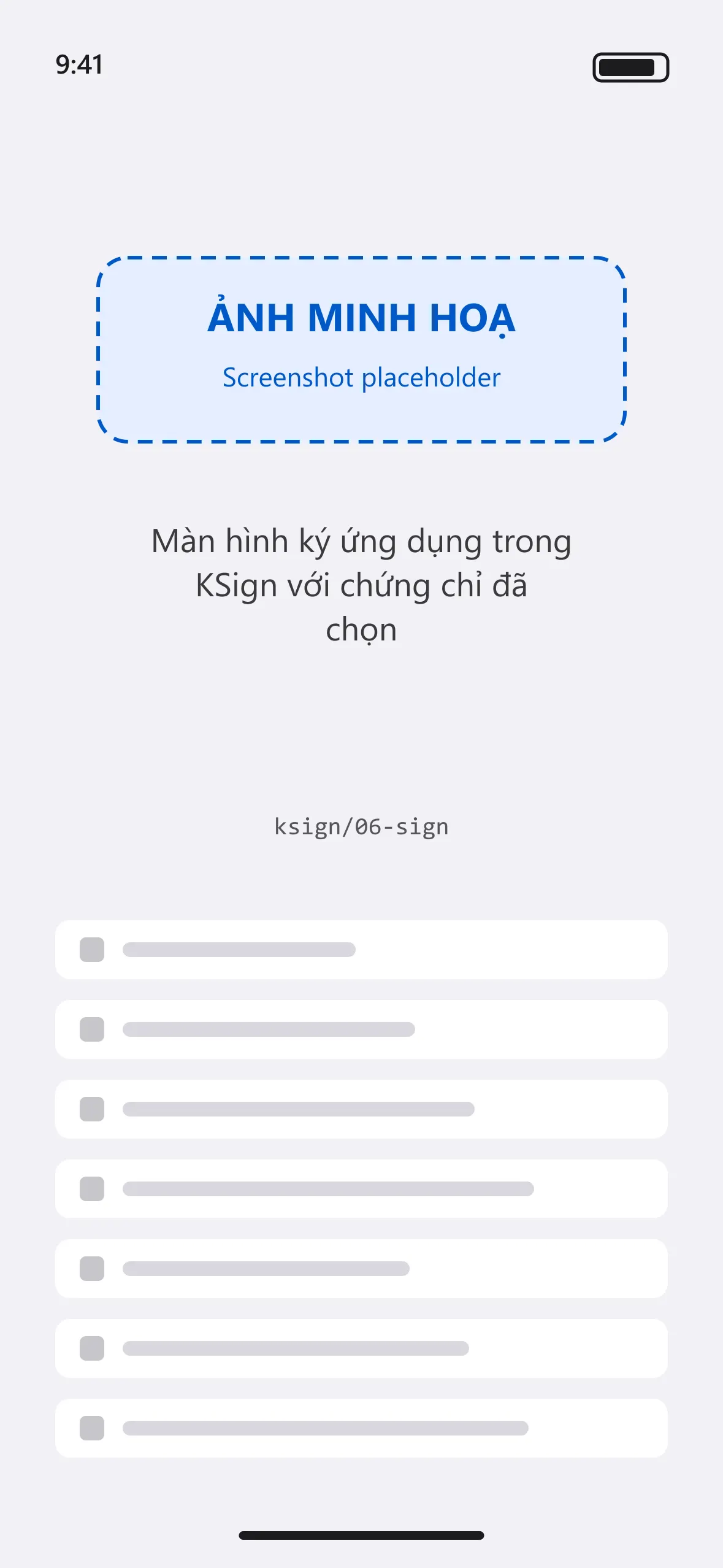 Màn hình ký ứng dụng trong KSign với chứng chỉ đã chọn